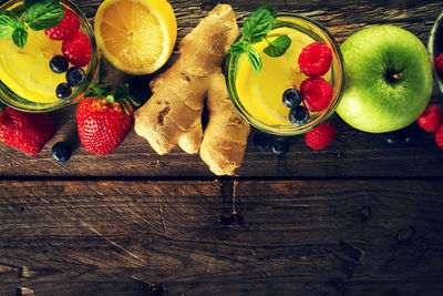 High angle view of fruits on table