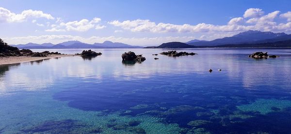 Scenic view of sea against blue sky