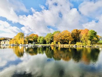 Scenic view of lake against sky during autumn