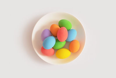 High angle view of pills on white background