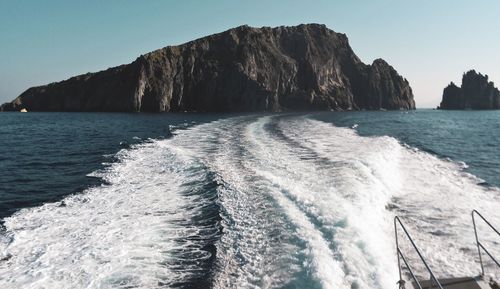 Panoramic view of sea against clear sky