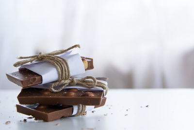 Close-up of chocolate cake on table