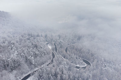 Aerial view of snow covered landscape