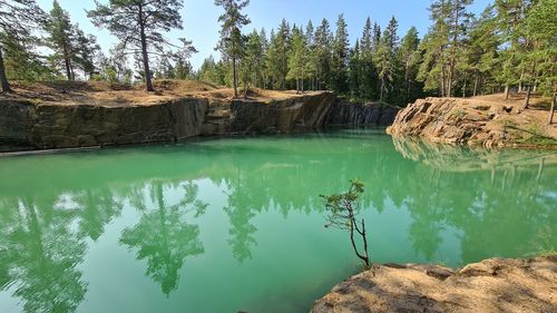 Scenic view of lake against rock formation