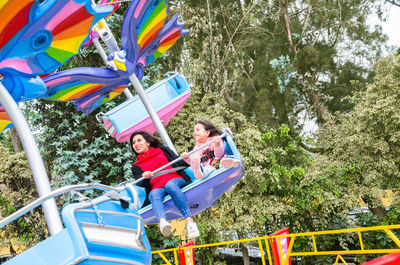 High angle view of people on swing