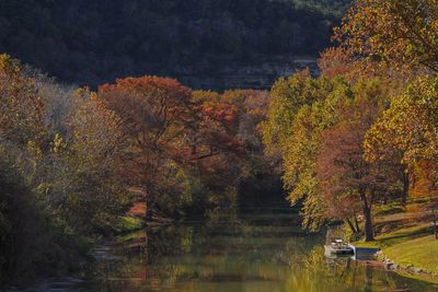 Crisp autumn morning on river road along the guadalupe river at the ponderosa crossing