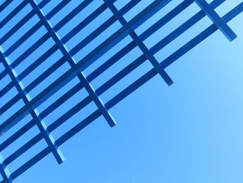 Low angle view of roof against clear blue sky