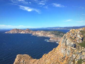 Scenic view of sea against blue sky