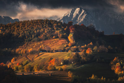 Autumn landscape with mountain villages near brasov, romania.