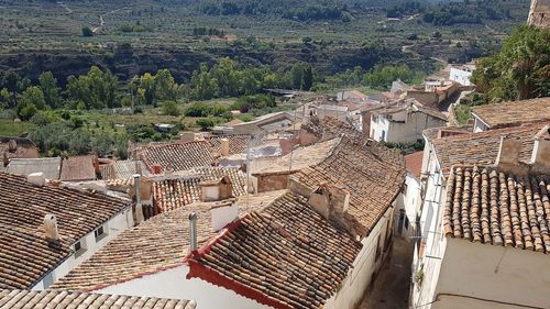 High angle view of townscape against buildings in town