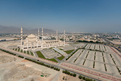 High angle view of city buildings