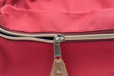 Close-up of zip on pouch