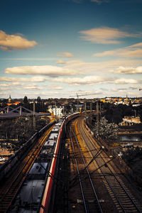 High angle view of railroad tracks against sky