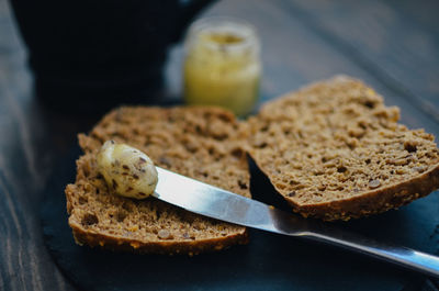 Close-up of bread on table