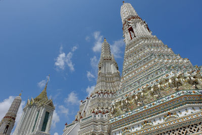 Low angle view of temple building against blue sky