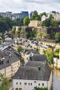 Alzette river, and cityscape panorama of old town, luxembourg 