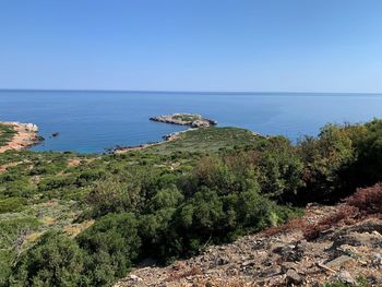 Scenic view of sea against clear sky