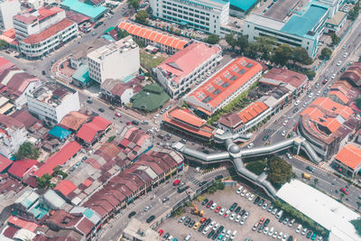 High angle view of buildings in city