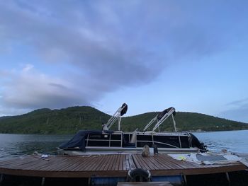 Scenic view of river volta against the sky 