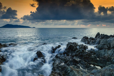 Scenic view of sea against sky during sunset