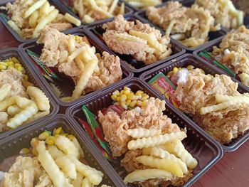 High angle view of food in tray