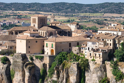 High angle view of buildings in town