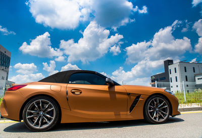 Vintage car against blue sky