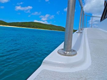 Close-up of swimming pool by sea against sky
