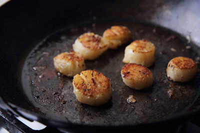 High angle view of food in frying pan