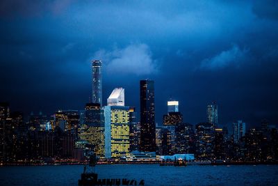 City lit up at dusk