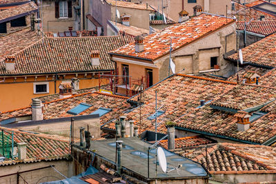 High angle view of buildings in city