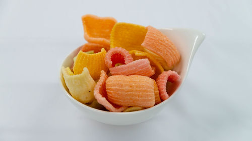 High angle view of orange fruit in bowl