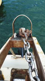 High angle view of chain on boat