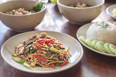 Close-up of meal served on table