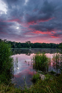 Scenic view of lake against sky during sunset