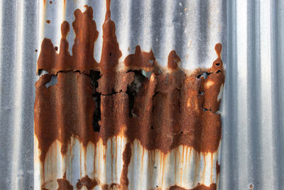 Close-up of rusty metal on wall