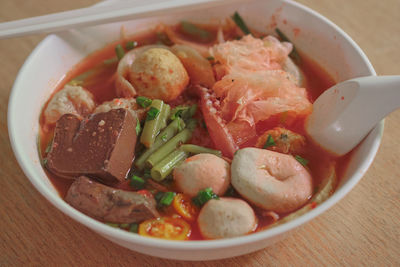 Close-up of meal served in bowl on table