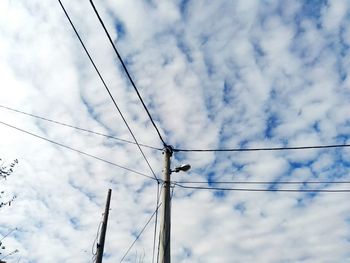 Low angle view of electricity pylon against sky