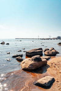 Scenic view of sea against clear sky