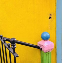 Close-up of multi colored yellow door