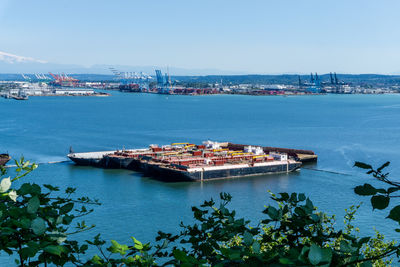 A view of a barge at the port of tacoma in washington state.