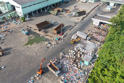 High angle view of people on street