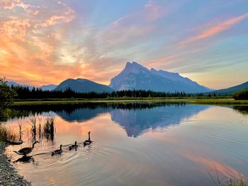 Scenic view of lake against sky during sunset