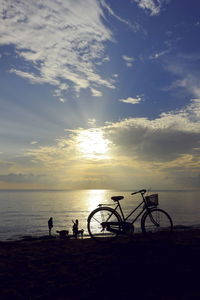 Set of photos, silhouettes, tourists and bicycles