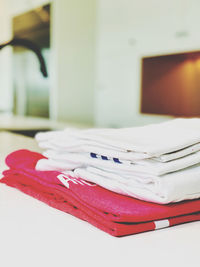 Close-up of books on table at home