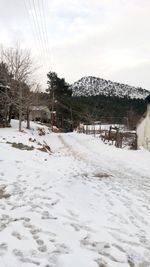Snow covered landscape against sky