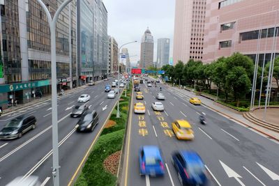 Traffic on road in city