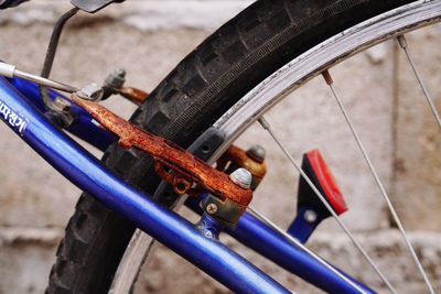 High angle view of old bicycle