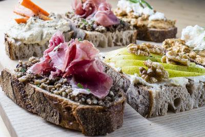 Close-up of breakfast served on table