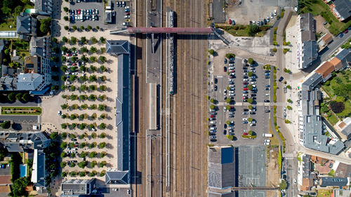 High angle view of street amidst buildings in city